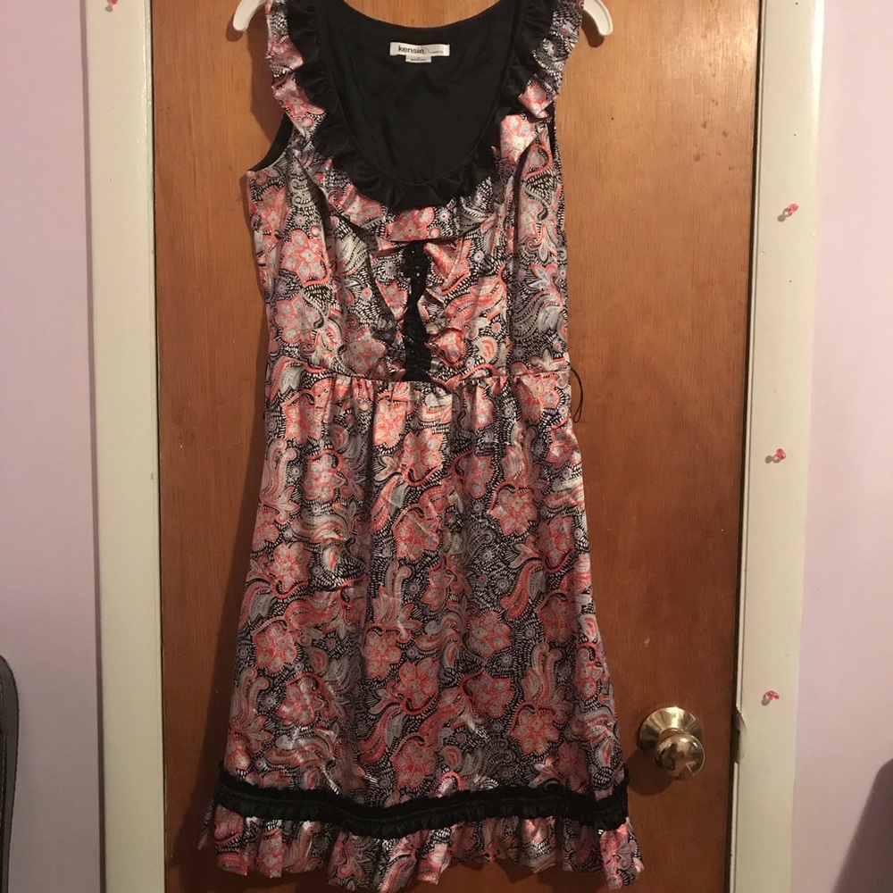 black and pink silk mini dress